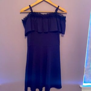 Amy Byer Navy blue off the shoulder girls dress